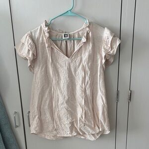 Anne Klein Cream Ruffle Sleeve Linen Blouse